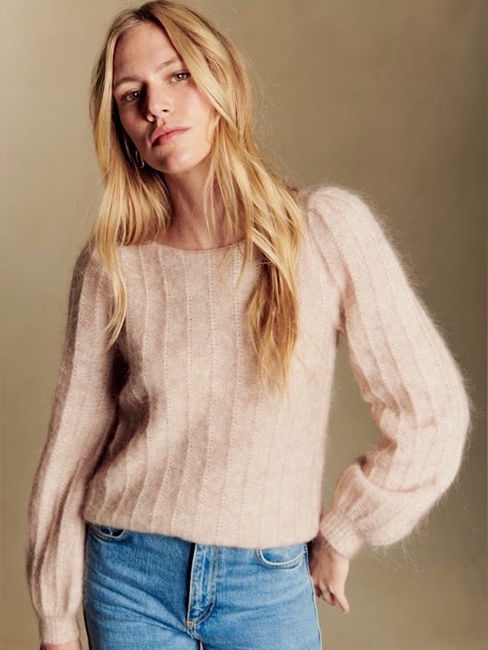 NWT $230 WOMEN Sz XL (bust 46”) SEZANE ARETHA JUMPER SWEATER MOHAIR WOOL IVORY